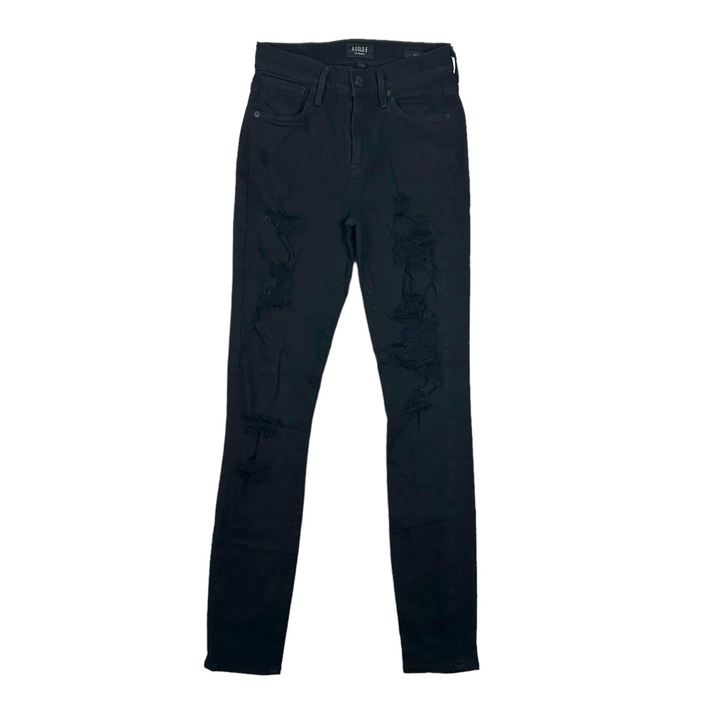 AGOLDE Revolve Size 24 Sophie High Rise Skinny Moonstruck Black Distressed Denim